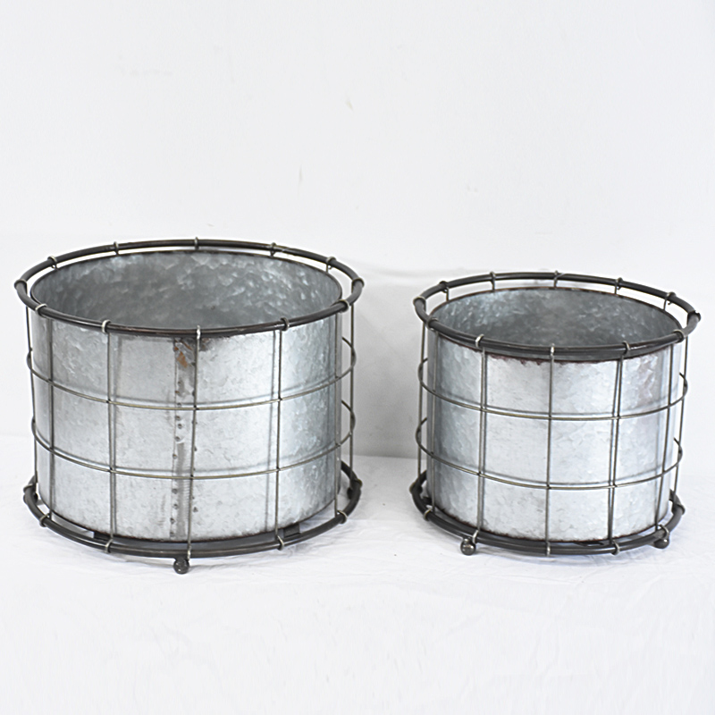 Galvanized Metal Handmade Round Rustic Flower Pots & Planters Buy